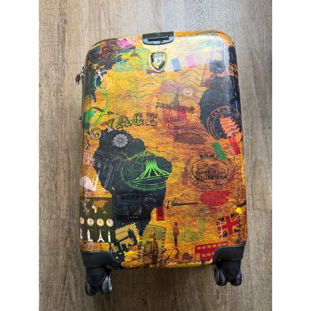 Heys World Map Voyage Hardside Spinner Suitcase Multicolor Carry-On Luggage "